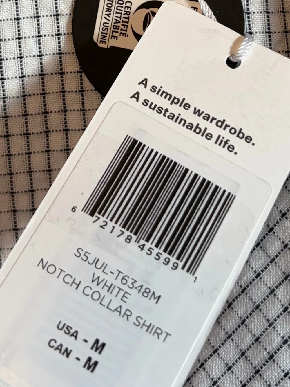 EILEEN FISHER Gingham Check Short-Sleeve Organic Cotton Ripple Notch Shirt - Picture 8 of 8